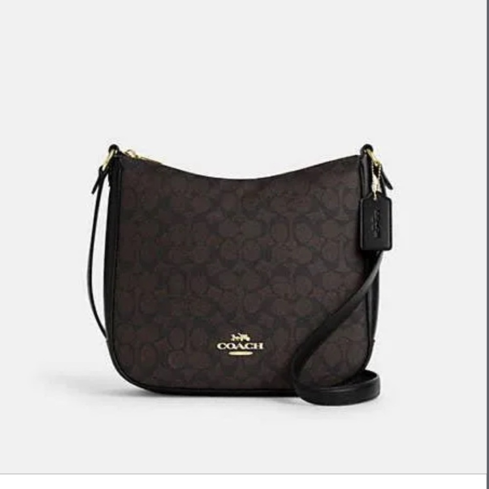 Coach Brown and Black Shoulder Bag with Signature Monogram